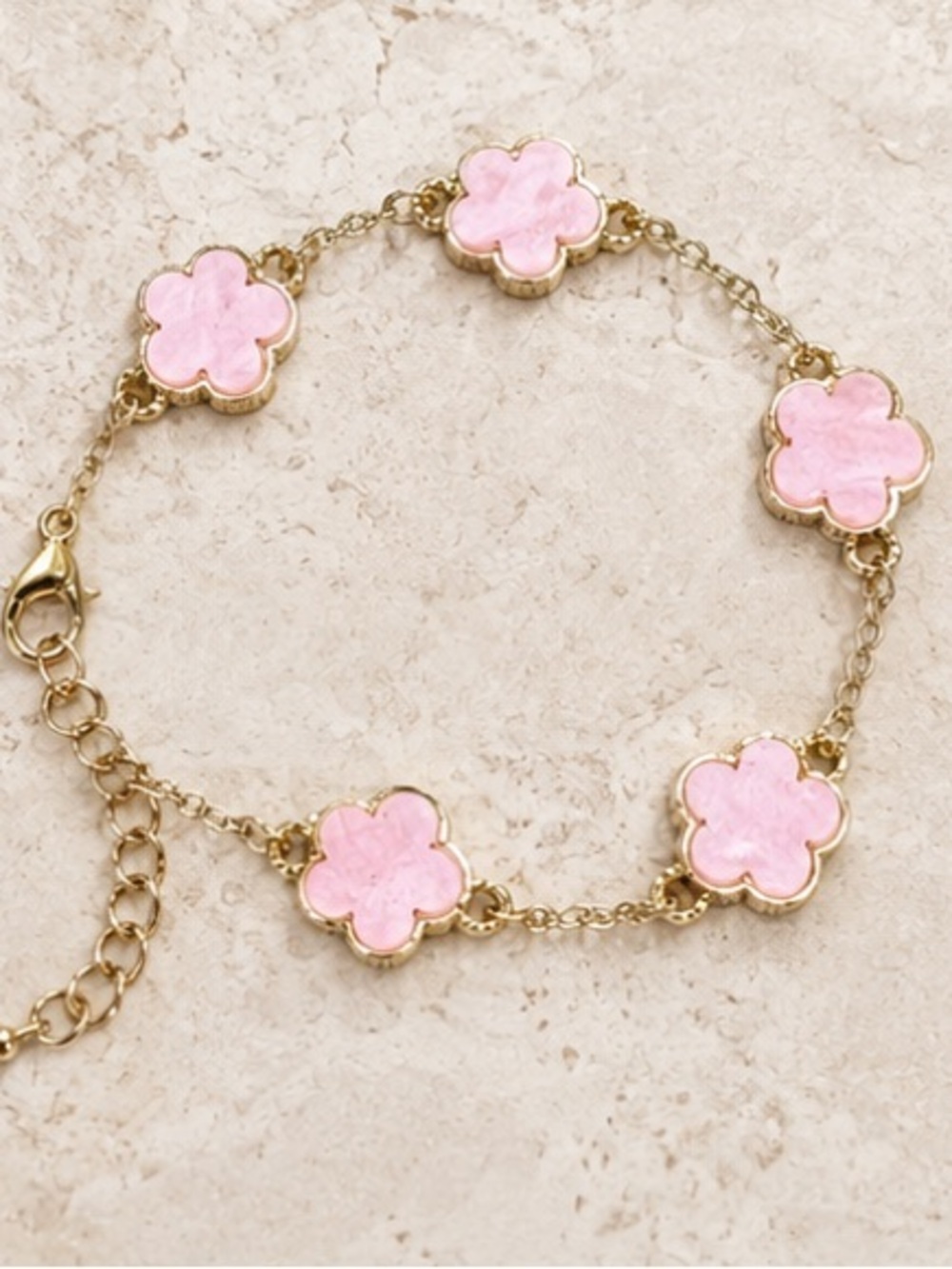 Luxe Gold Bracelet with Powder Pink Clover Charms